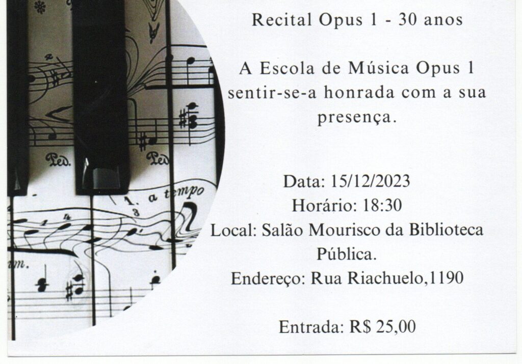 Piano de cauda Recital Escola de Música Opus 1 ano 2023